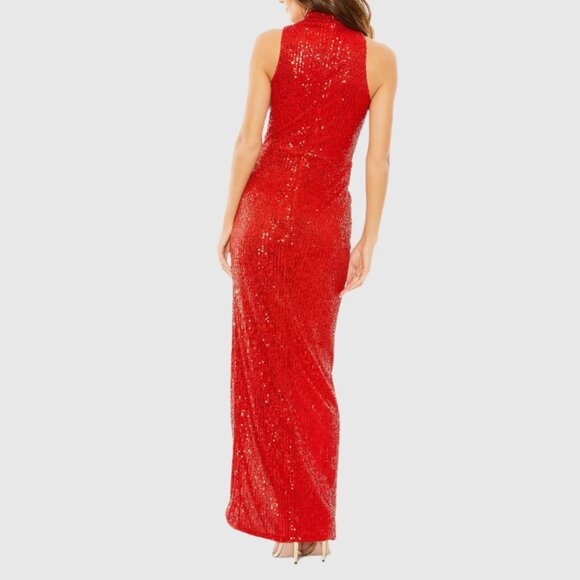 Mac Duggal 27183 Womens Size 6 Red High Neck Ruched Waist Sequin Gown Maxi Dress - Picture 2 of 2